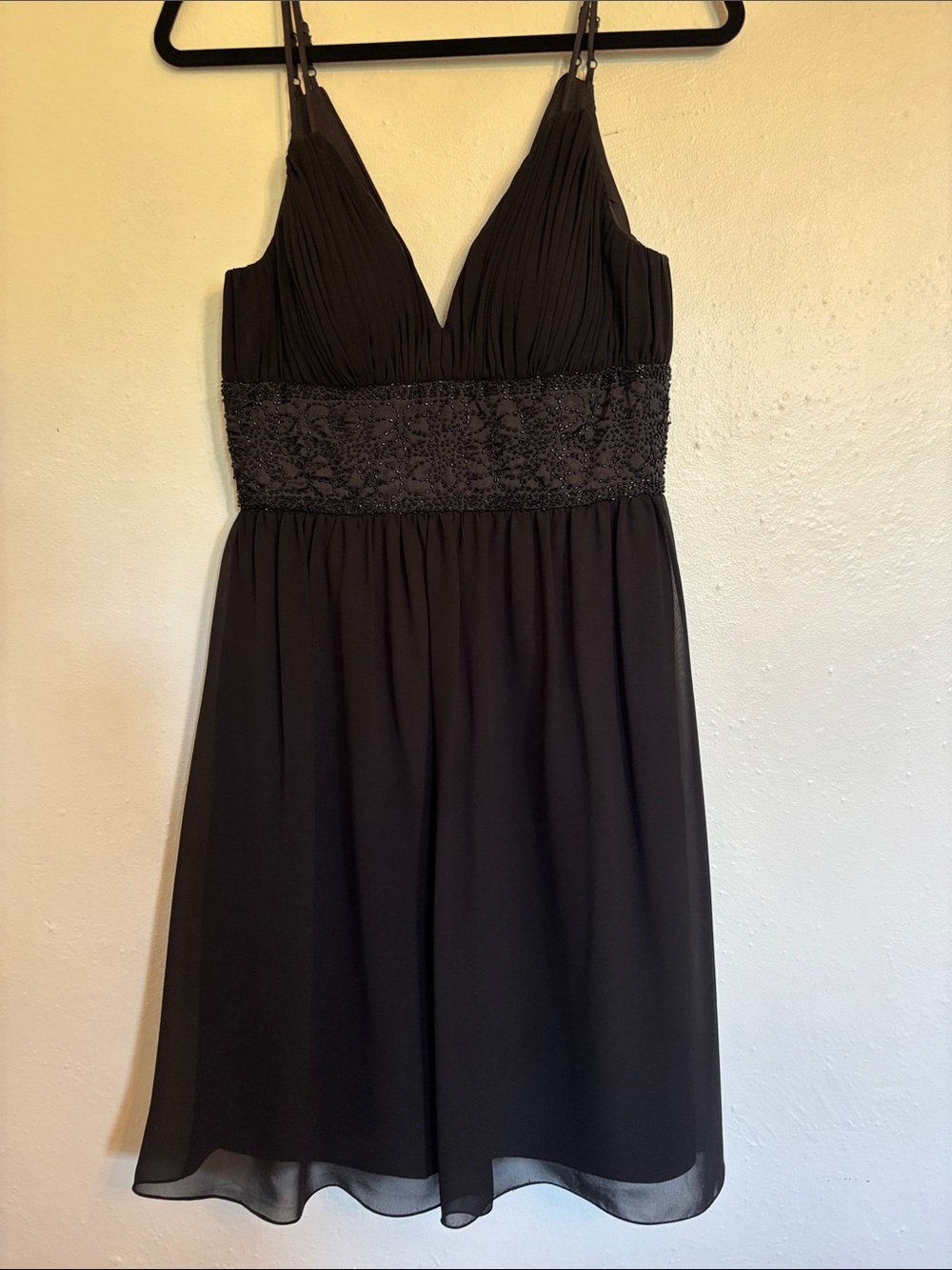 Black Spaghetti-Strap Dress with Beaded Waist